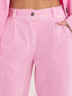 Pantaloni Carrot in Velluto a Coste Vita Alta (Bianca)