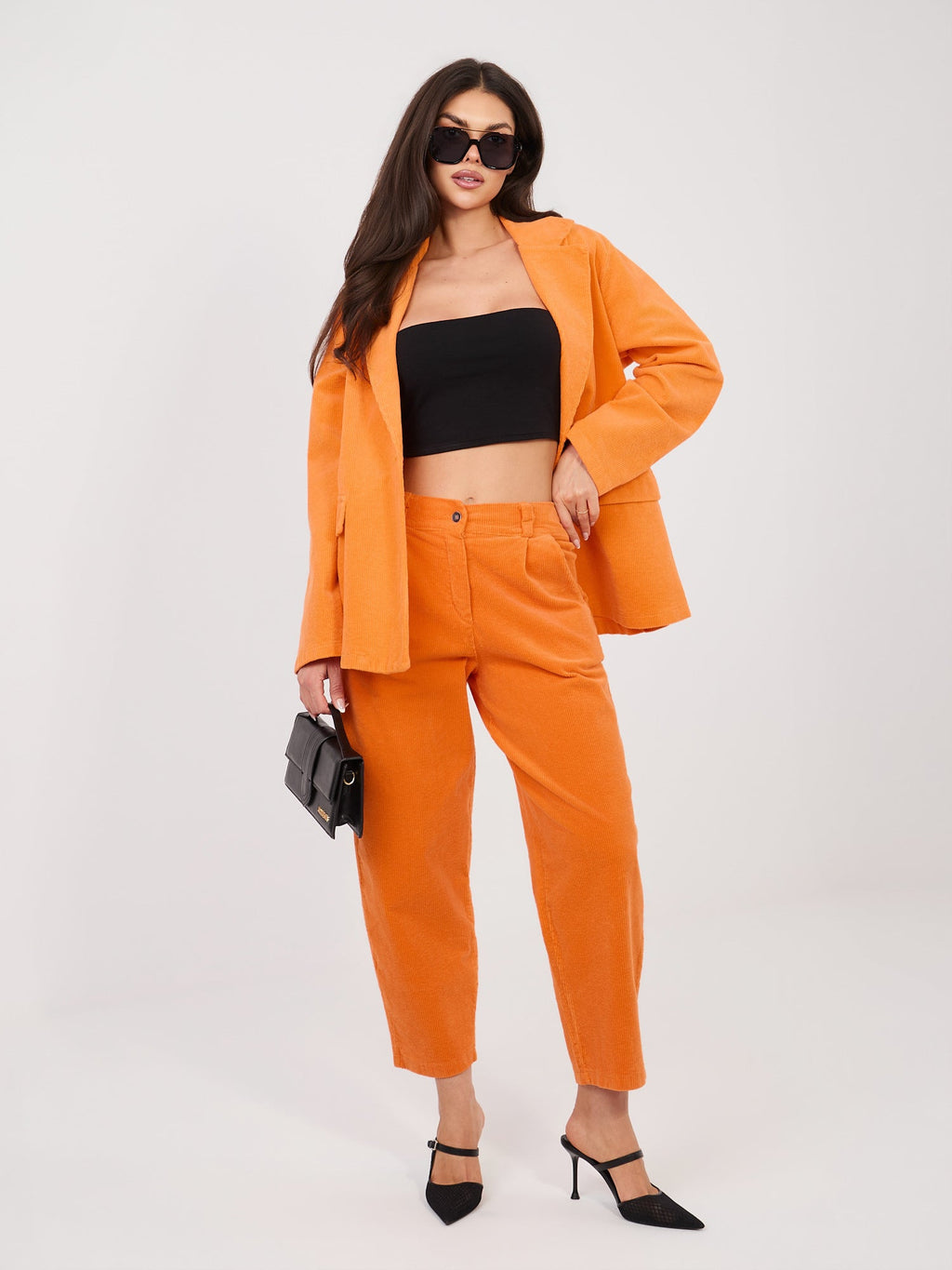 Pantaloni Carrot in Velluto a Coste Vita Alta (Bianca)