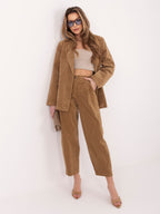 Pantaloni Carrot in Velluto a Coste Vita Alta (Bianca)