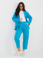 Pantaloni Carrot in Velluto a Coste Vita Alta (Bianca)