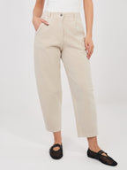 Beige / ONE SIZE Pantaloni Carrot in Velluto a Coste Vita