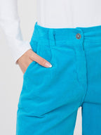 Pantaloni Carrot in Velluto a Coste Vita Alta (Bianca)