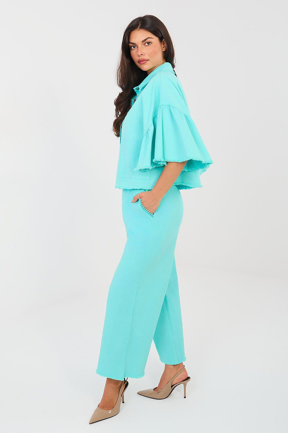 Pantaloni casual a gamba larga in cotone elasticizzato