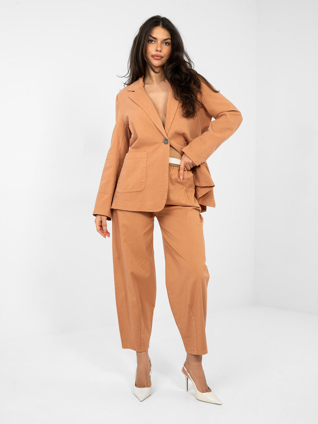 Pantaloni da donna carrot in cotone con vita alta (Dana)