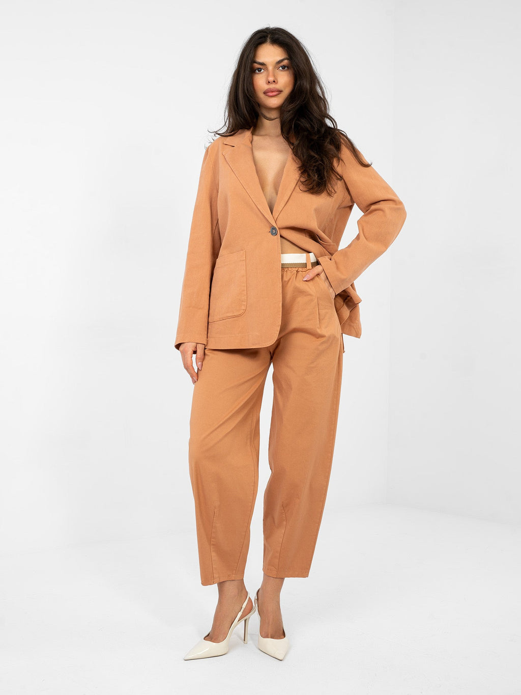 Pantaloni da donna carrot in cotone con vita alta (Dana)