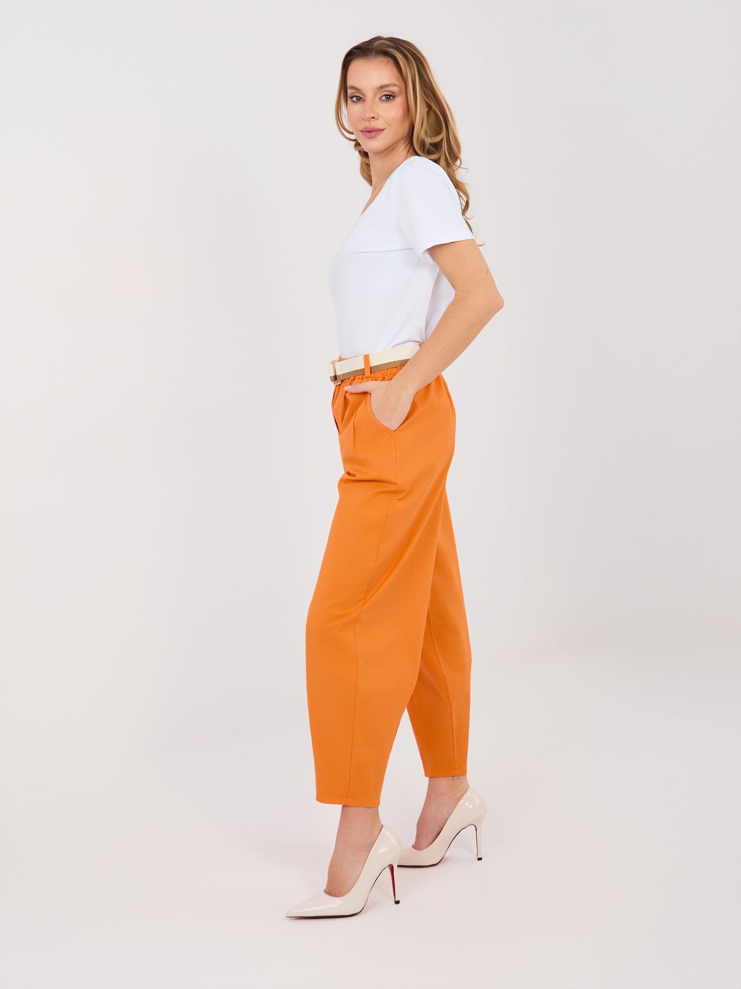 Pantaloni da donna carrot in cotone con vita alta (Dana)