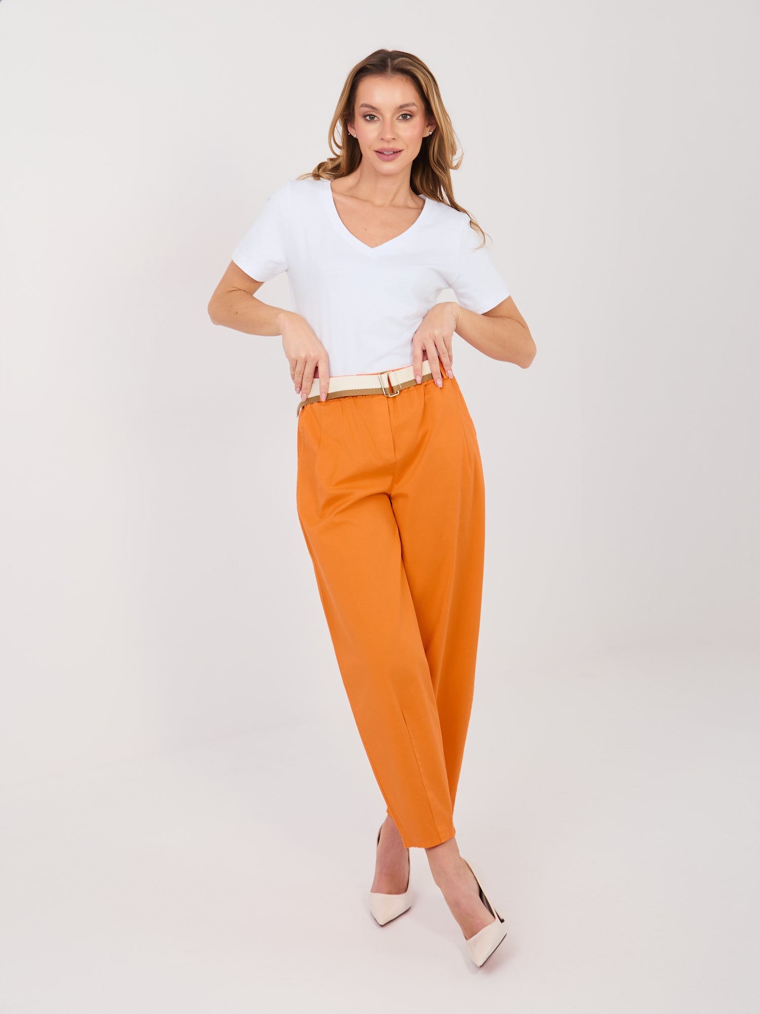 Pantaloni da donna carrot in cotone con vita alta (Dana)
