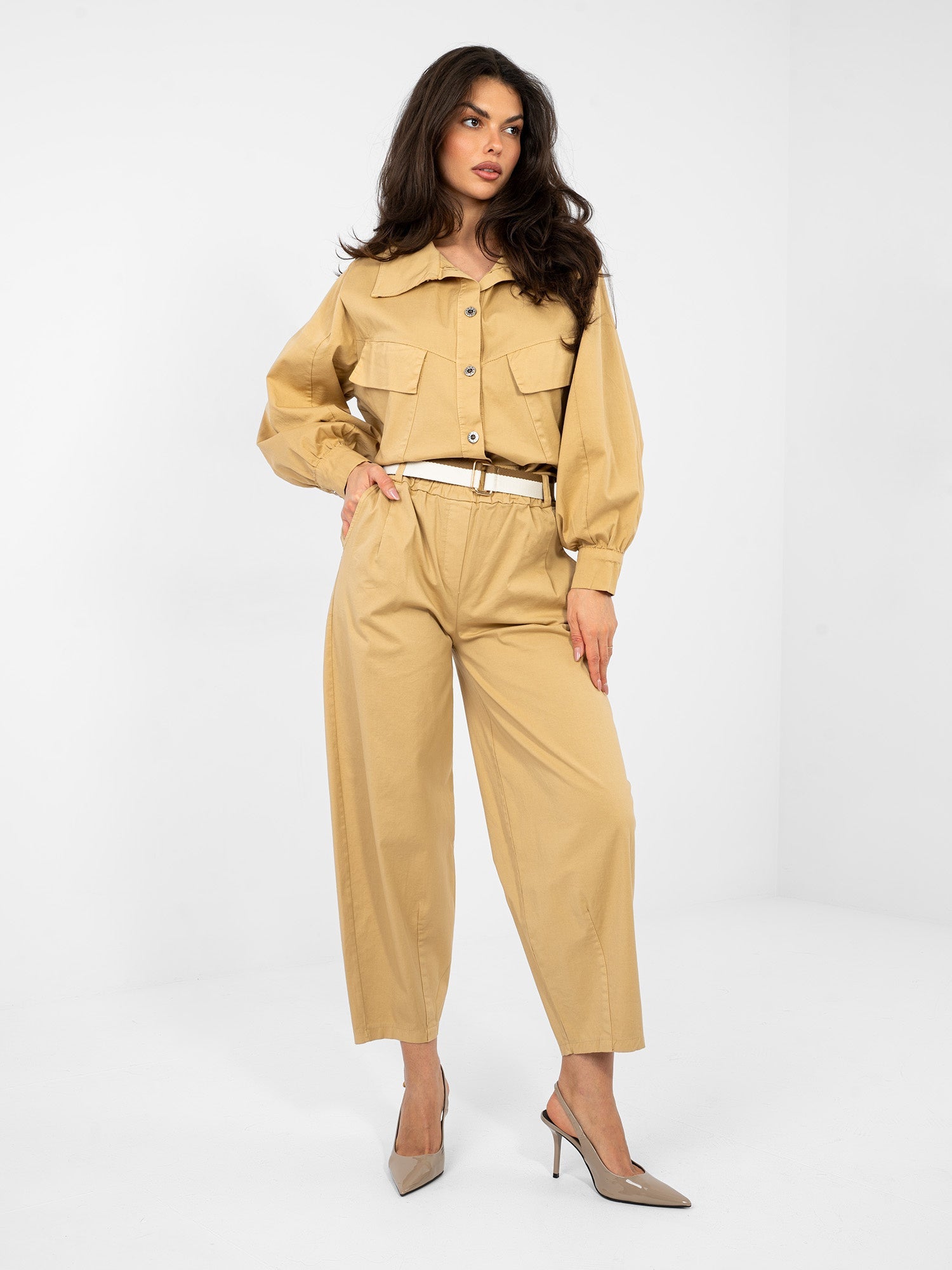 Pantaloni da donna carrot in cotone con vita alta (Dana)