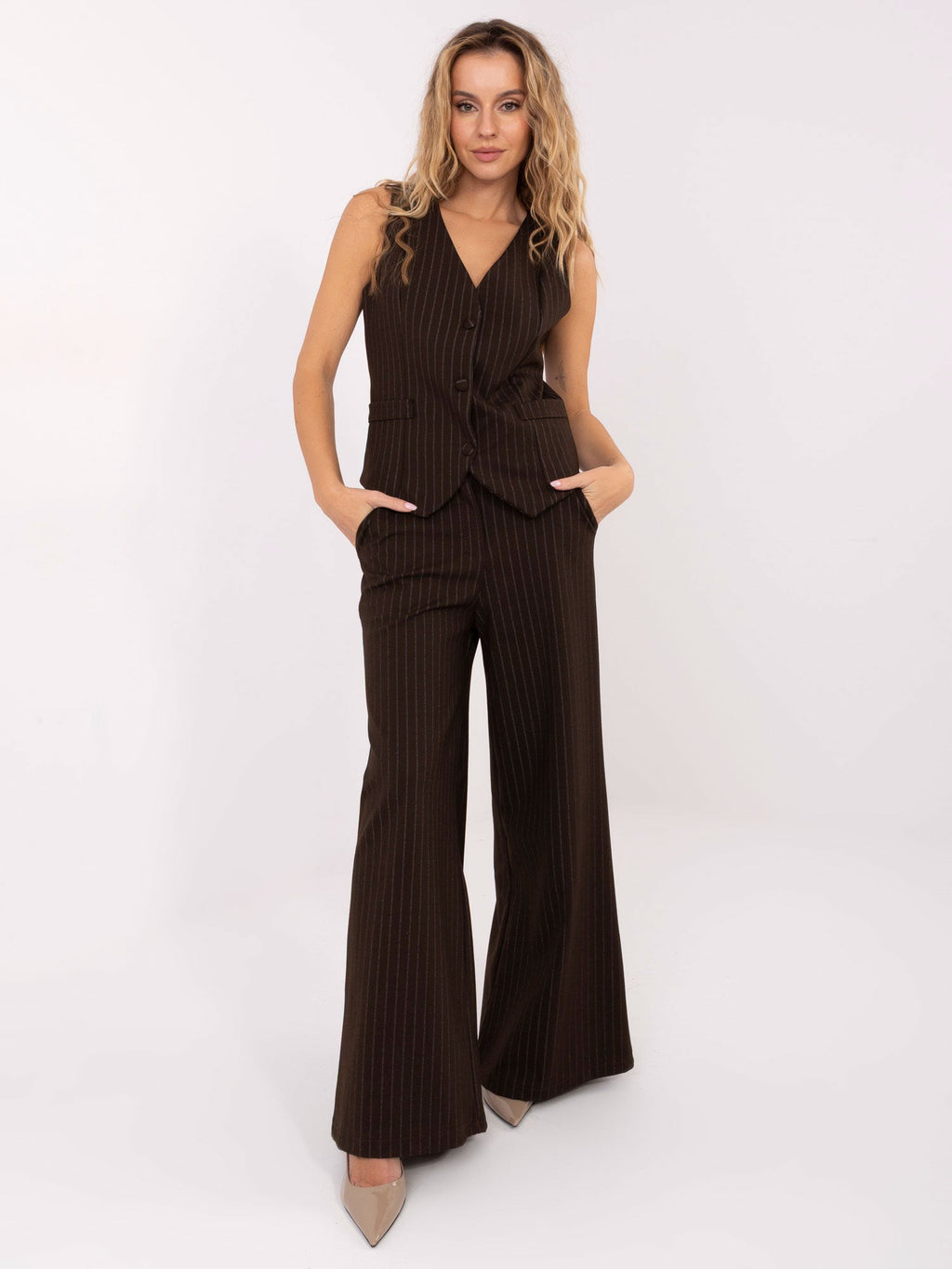 Marrone / S/M Pantaloni da donna gessati - 221429
