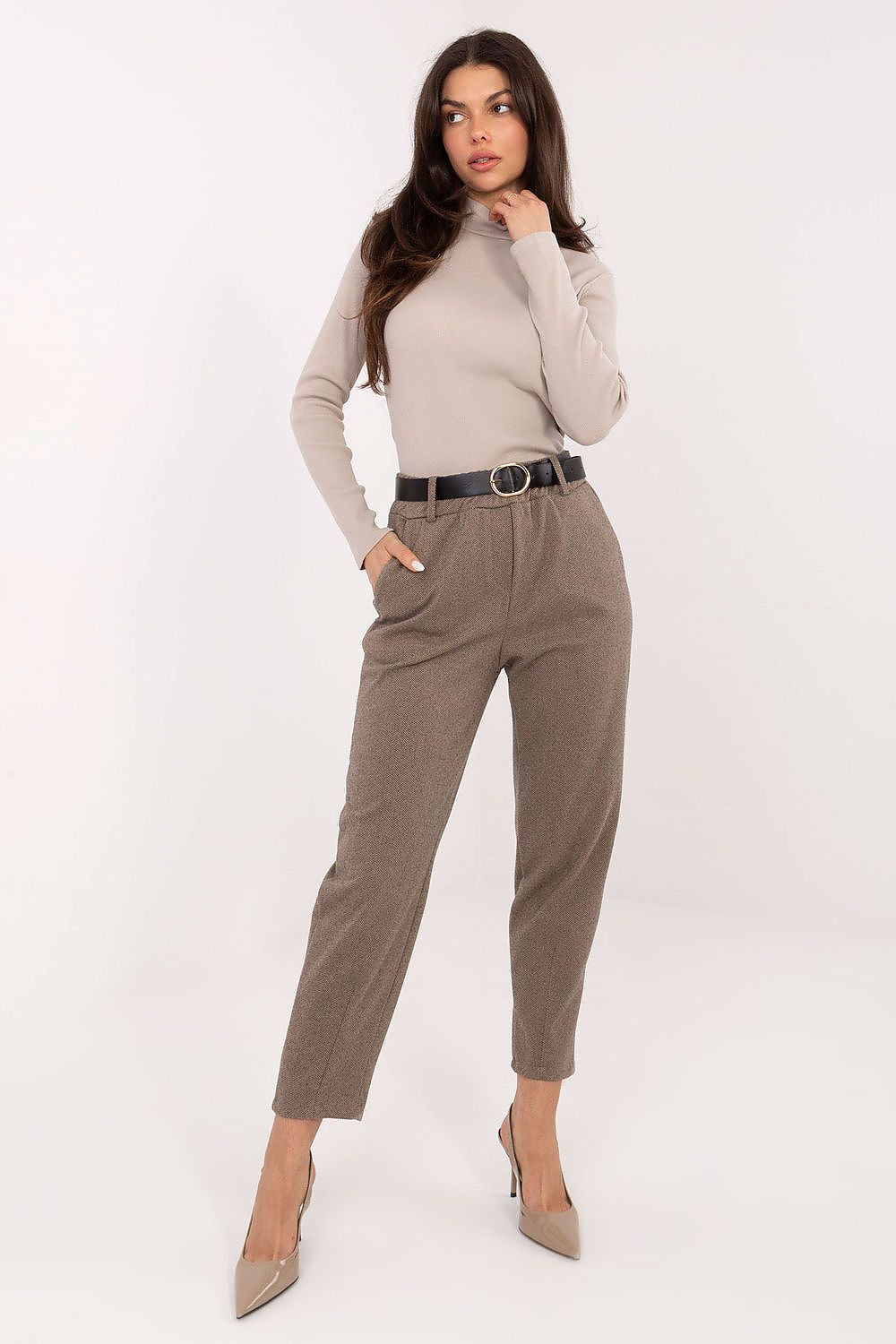 Beige 2 / S Pantaloni da donna motivo a zig zag - SELENA