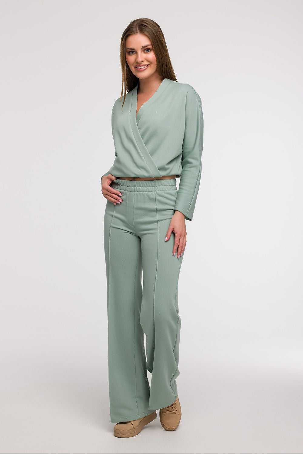 Verde / S Pantaloni da donna sportivi in cotone - LEISURE