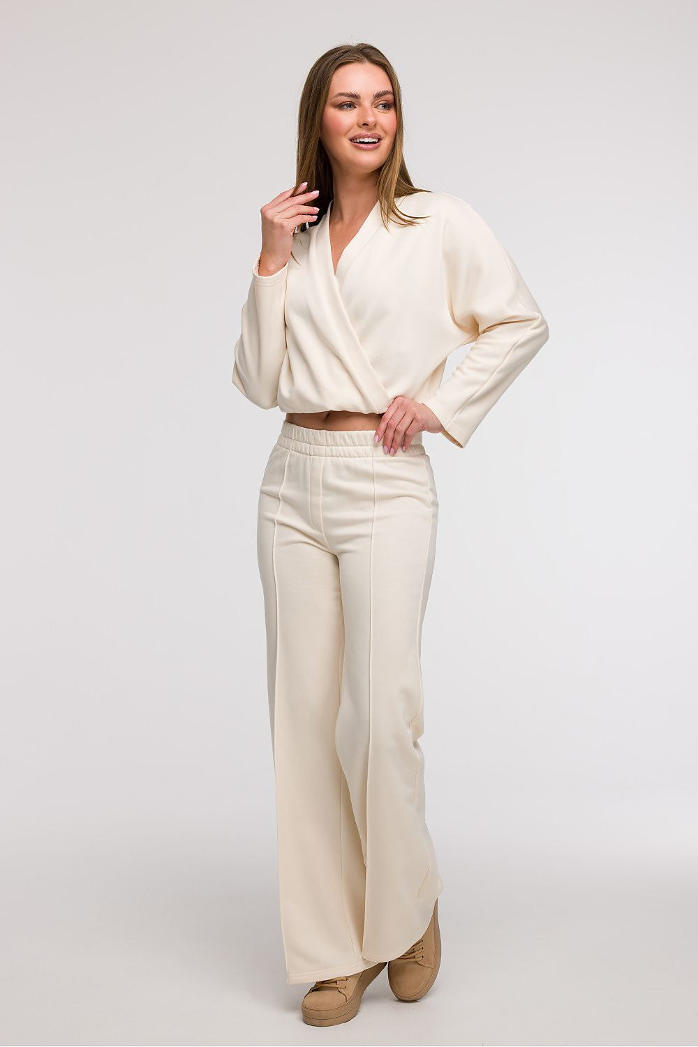 Beige / S Pantaloni da donna sportivi in cotone - LEISURE
