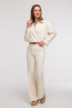 Beige / S Pantaloni da donna sportivi in cotone - LEISURE