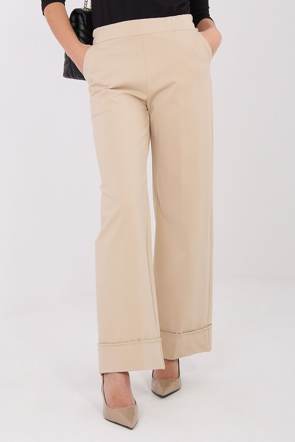 Beige / S/M Pantaloni da donna con taglio a zampa - MONICA