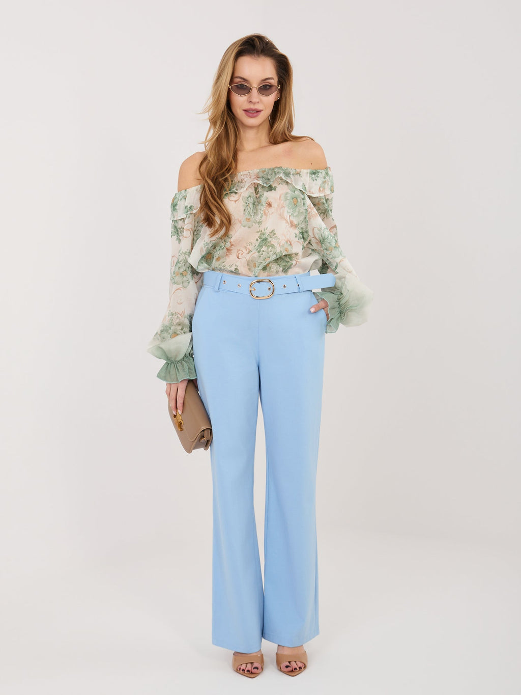 Azzurro / S/M Pantaloni a Gamba Dritta Vita Alta