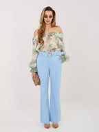 Azzurro / S/M Pantaloni a Gamba Dritta Vita Alta