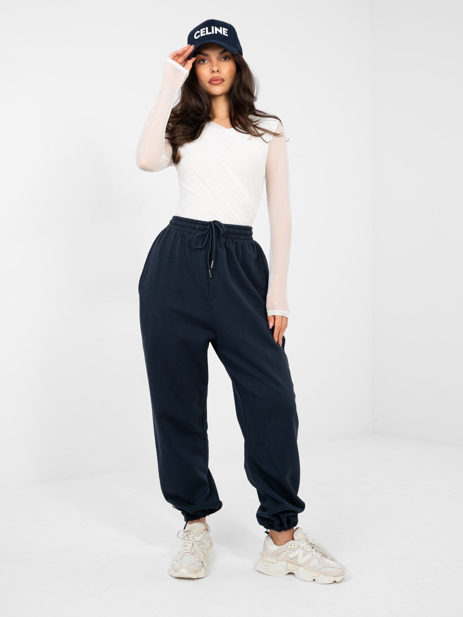 Blu / S Pantaloni Jogger in 100% Cotone a Vita Alta