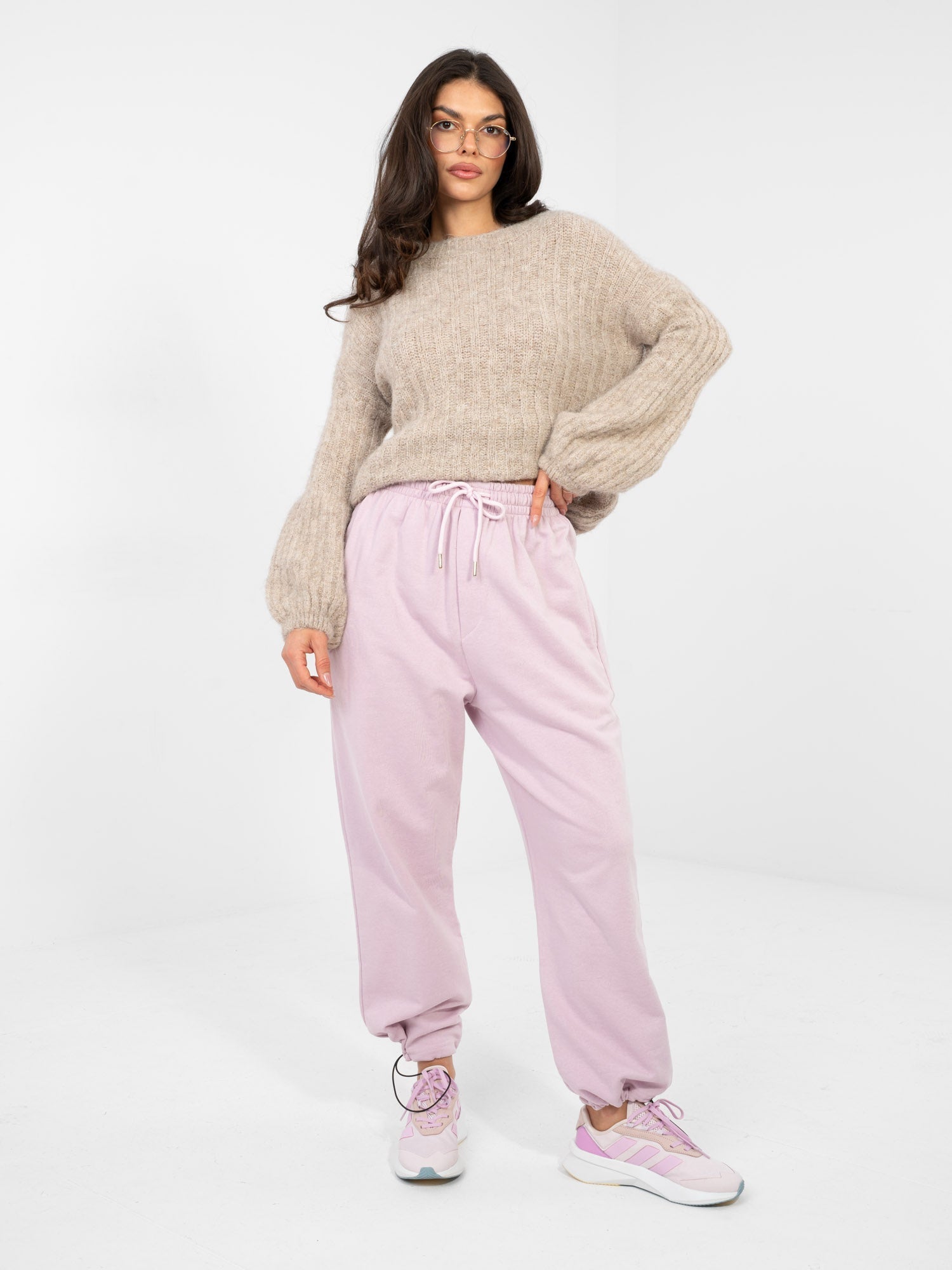 Lilla / S Pantaloni Jogger in 100% Cotone a Vita Alta