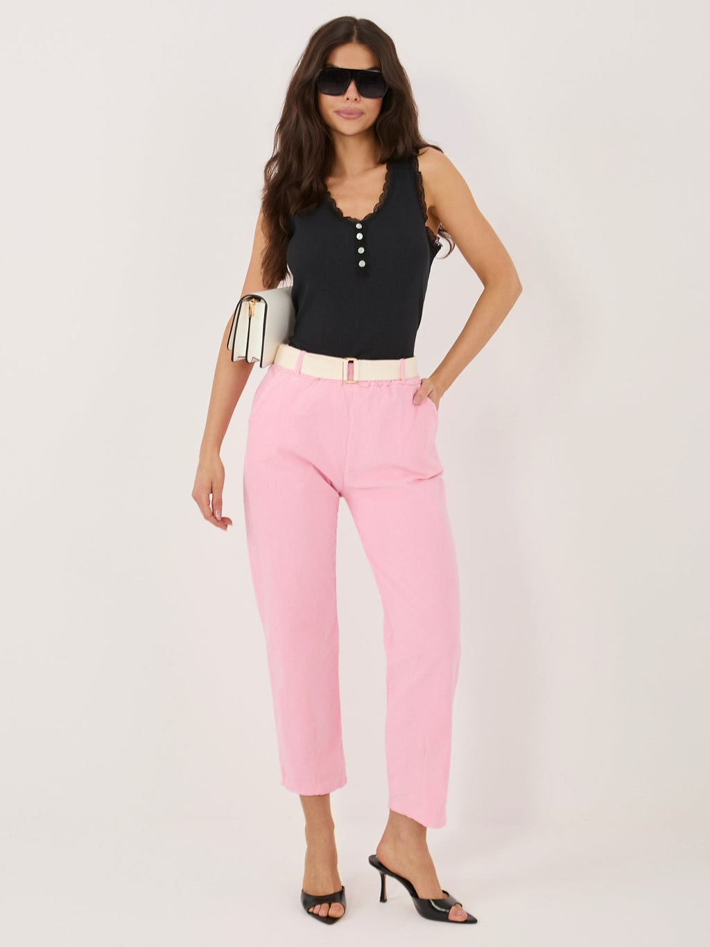 Rosa / ONE SIZE Pantaloni Modello Carrot in Cotone Stretch