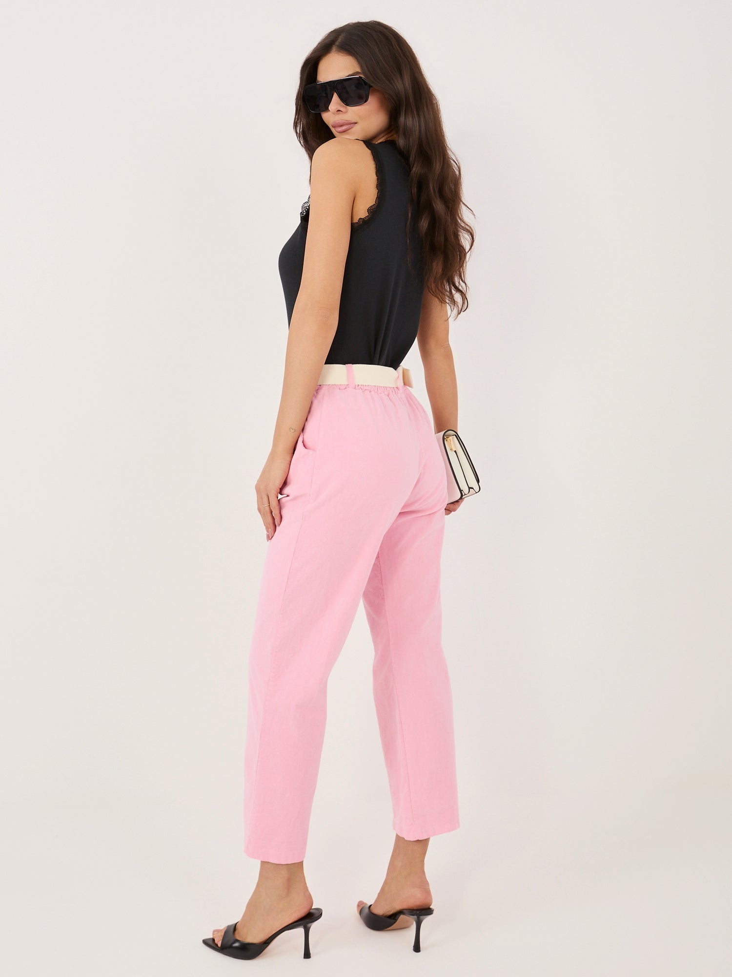 Pantaloni Modello Carrot in Cotone Stretch a costine