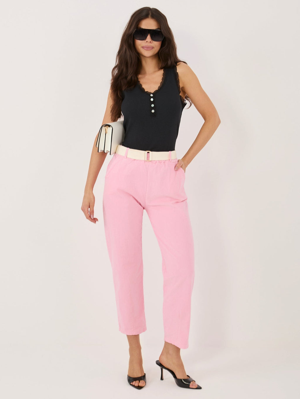 Rosa / ONE SIZE Pantaloni Modello Carrot in Cotone Stretch