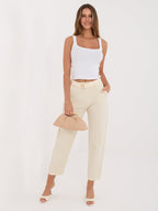 Pantaloni Modello Carrot in Cotone Stretch a costine