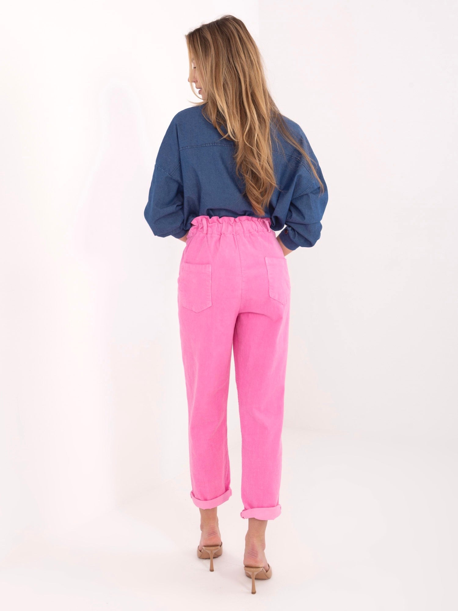 Pantaloni Paperbag in Velluto a Coste Vita Alta (Riley)