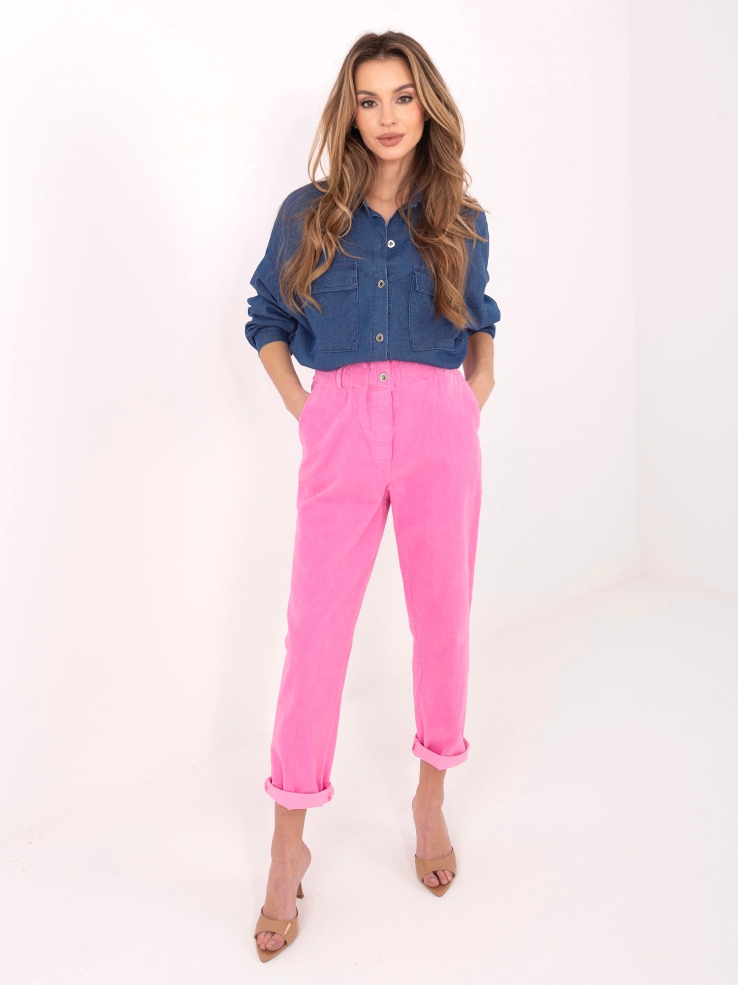 Pantaloni Paperbag in Velluto a Coste Vita Alta (Riley)