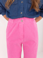 Rosa / ONE SIZE Pantaloni Paperbag in Velluto a Coste Vita