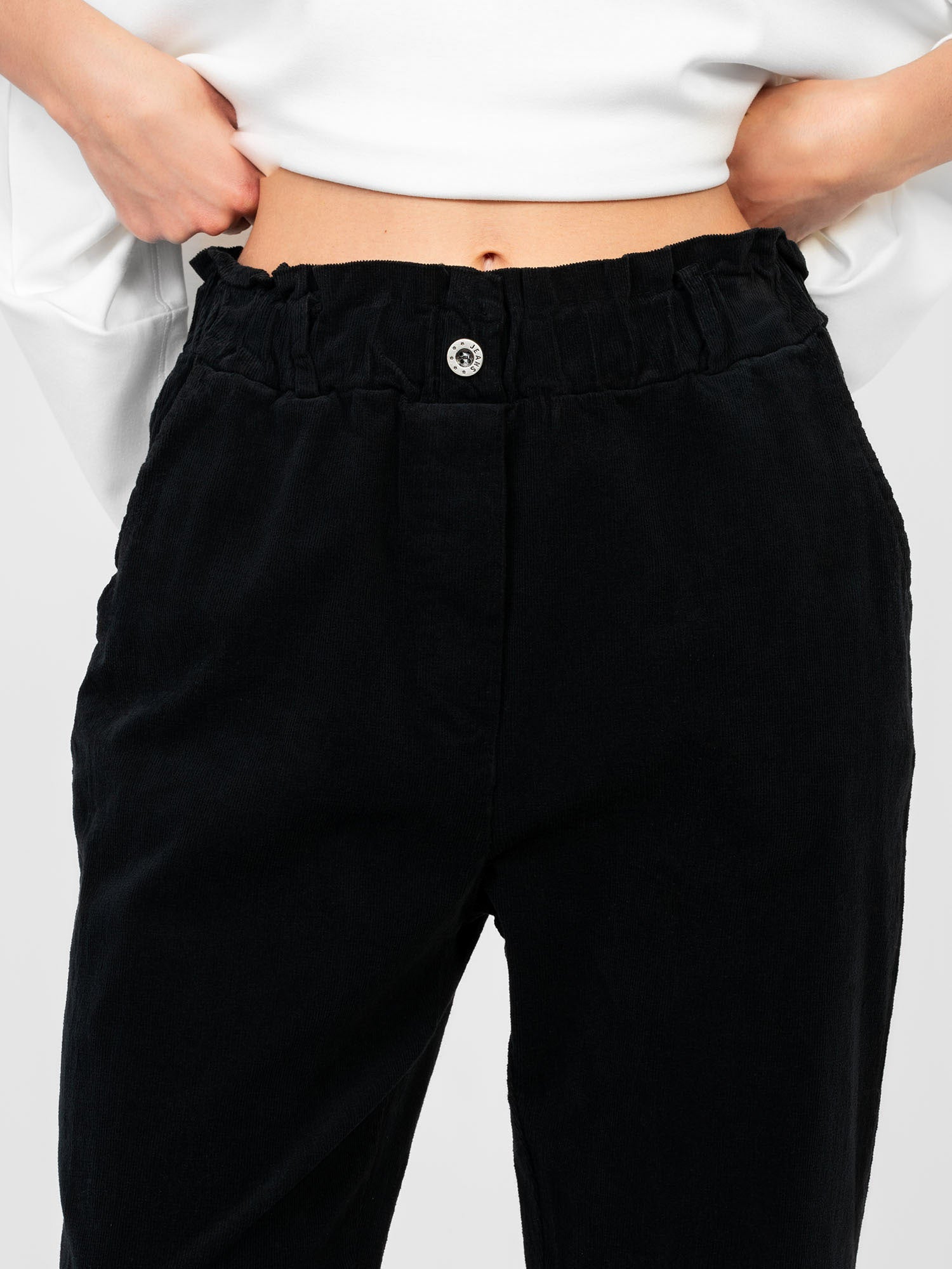 Nero / ONE SIZE Pantaloni Paperbag in Velluto a Coste Vita