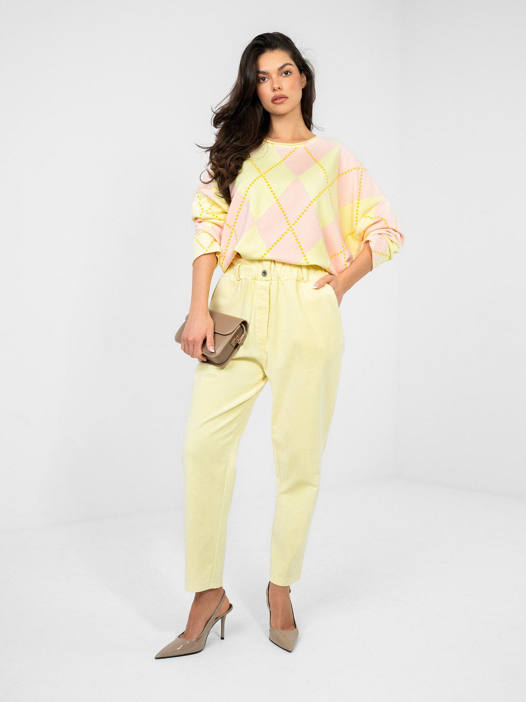 Pantaloni Paperbag in Velluto a Coste Vita Alta (Riley)