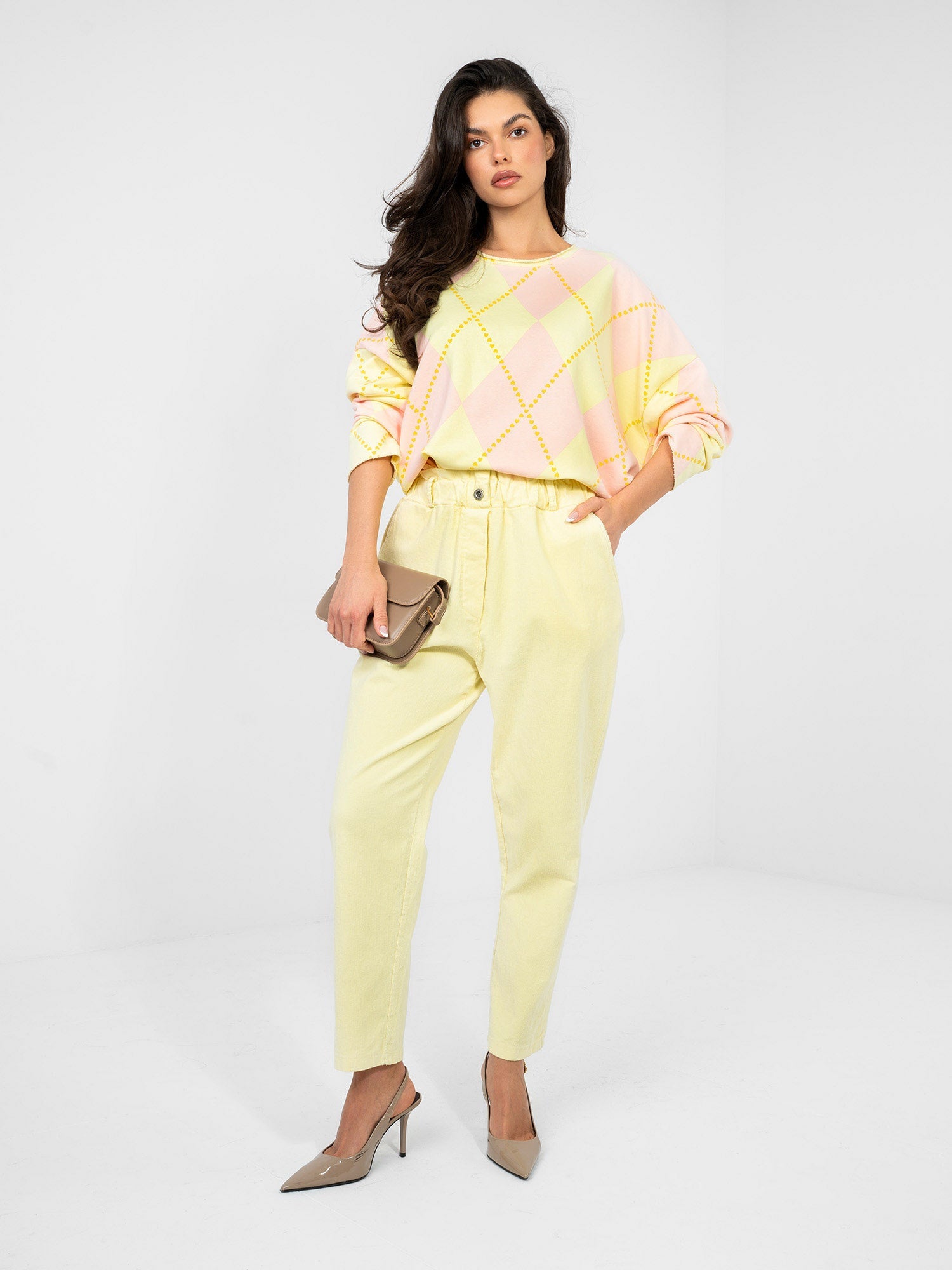 Pantaloni Paperbag in Velluto a Coste Vita Alta (Riley)