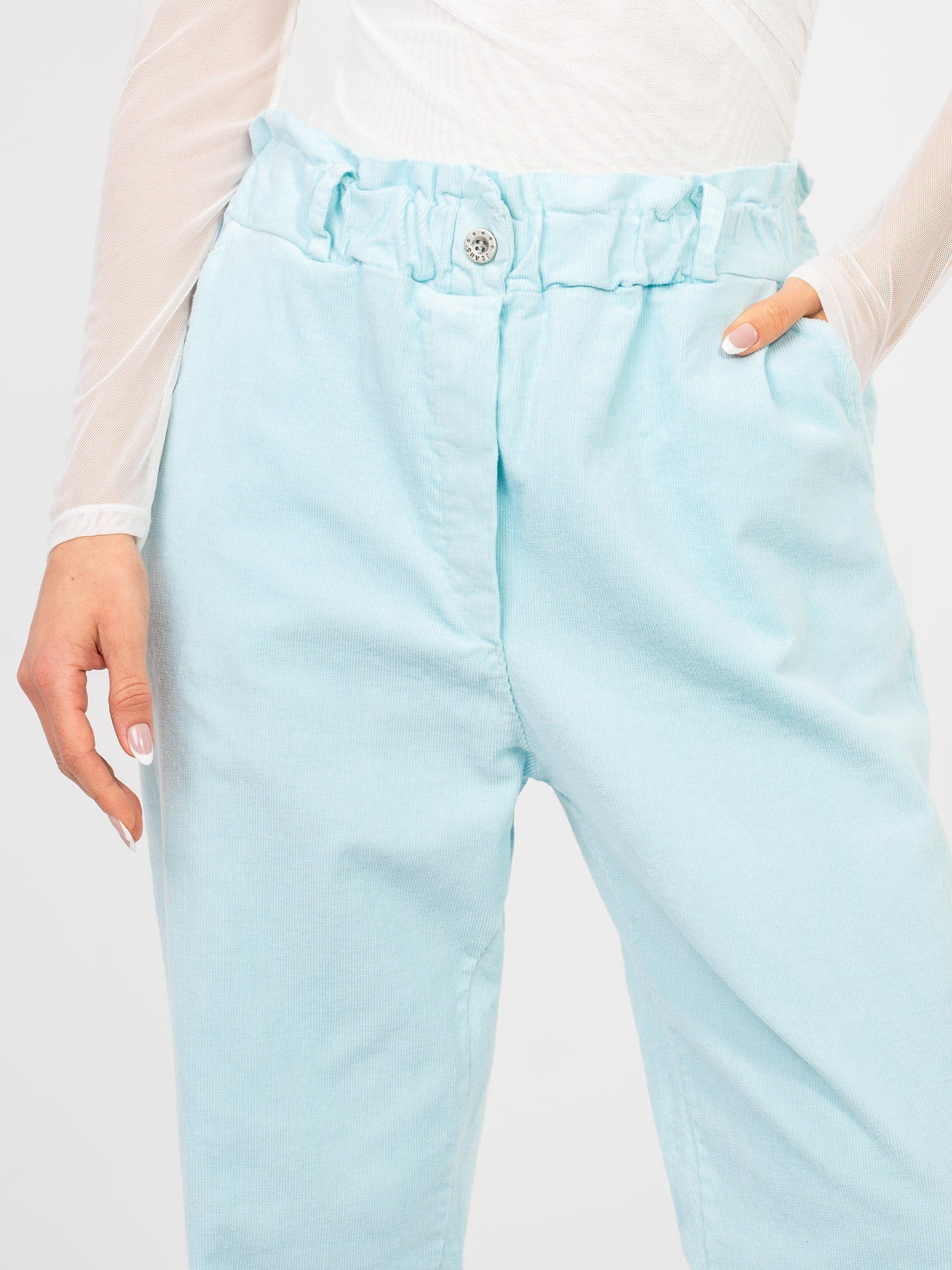 Azzurro / ONE SIZE Pantaloni Paperbag in Velluto a Coste