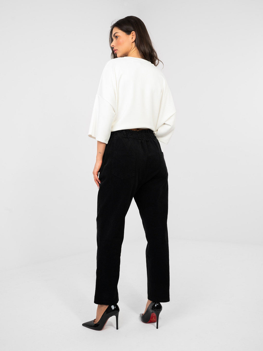 Pantaloni Paperbag in Velluto a Coste Vita Alta (Riley)