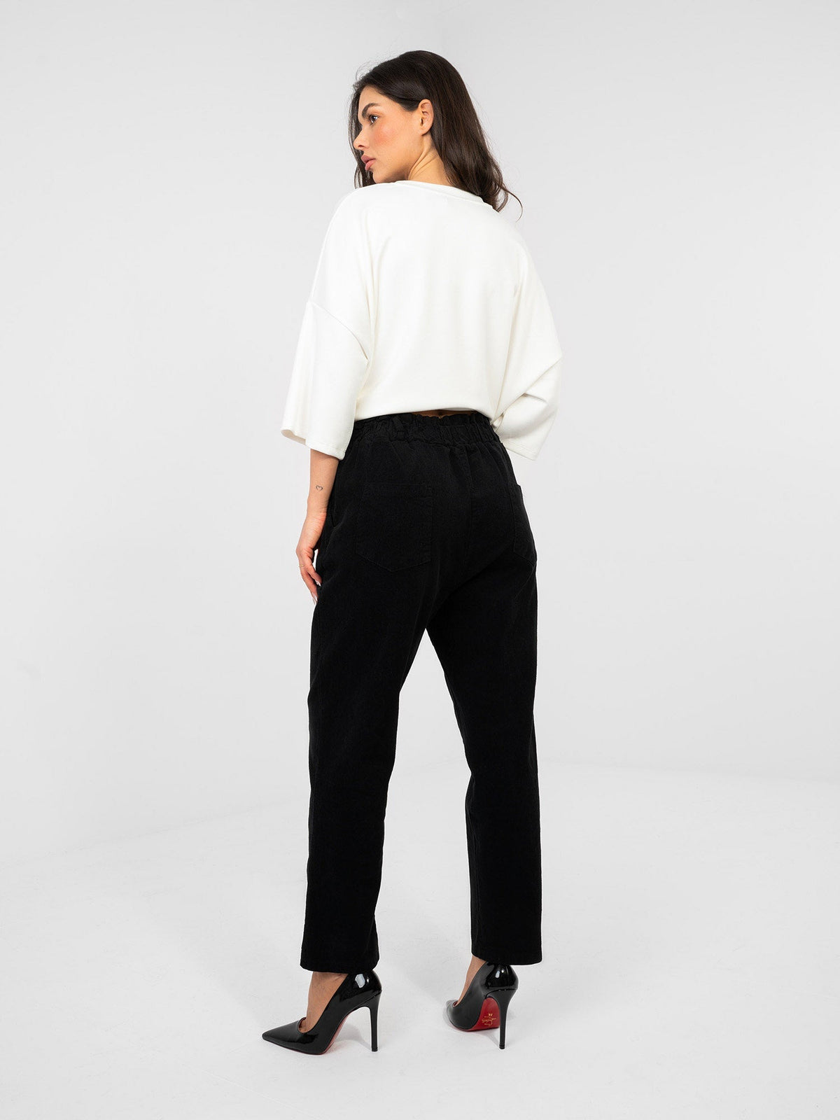 Pantaloni Paperbag in Velluto a Coste Vita Alta (Riley)