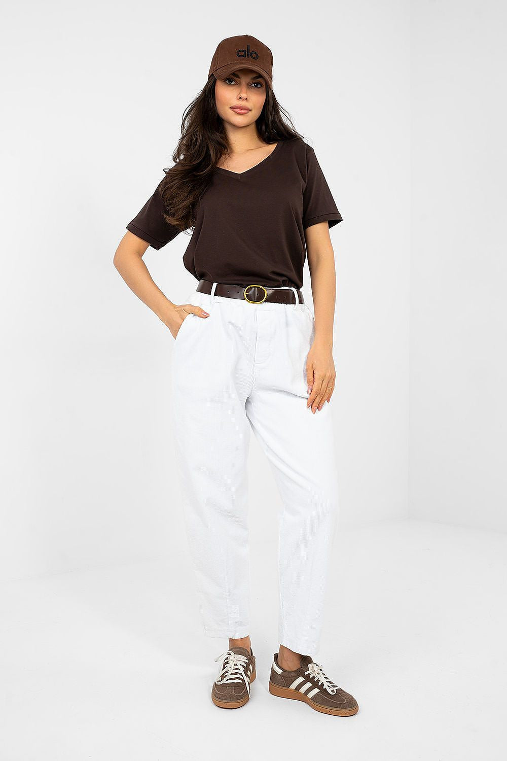 Bianco / Universale Pantaloni in velluto a coste modello