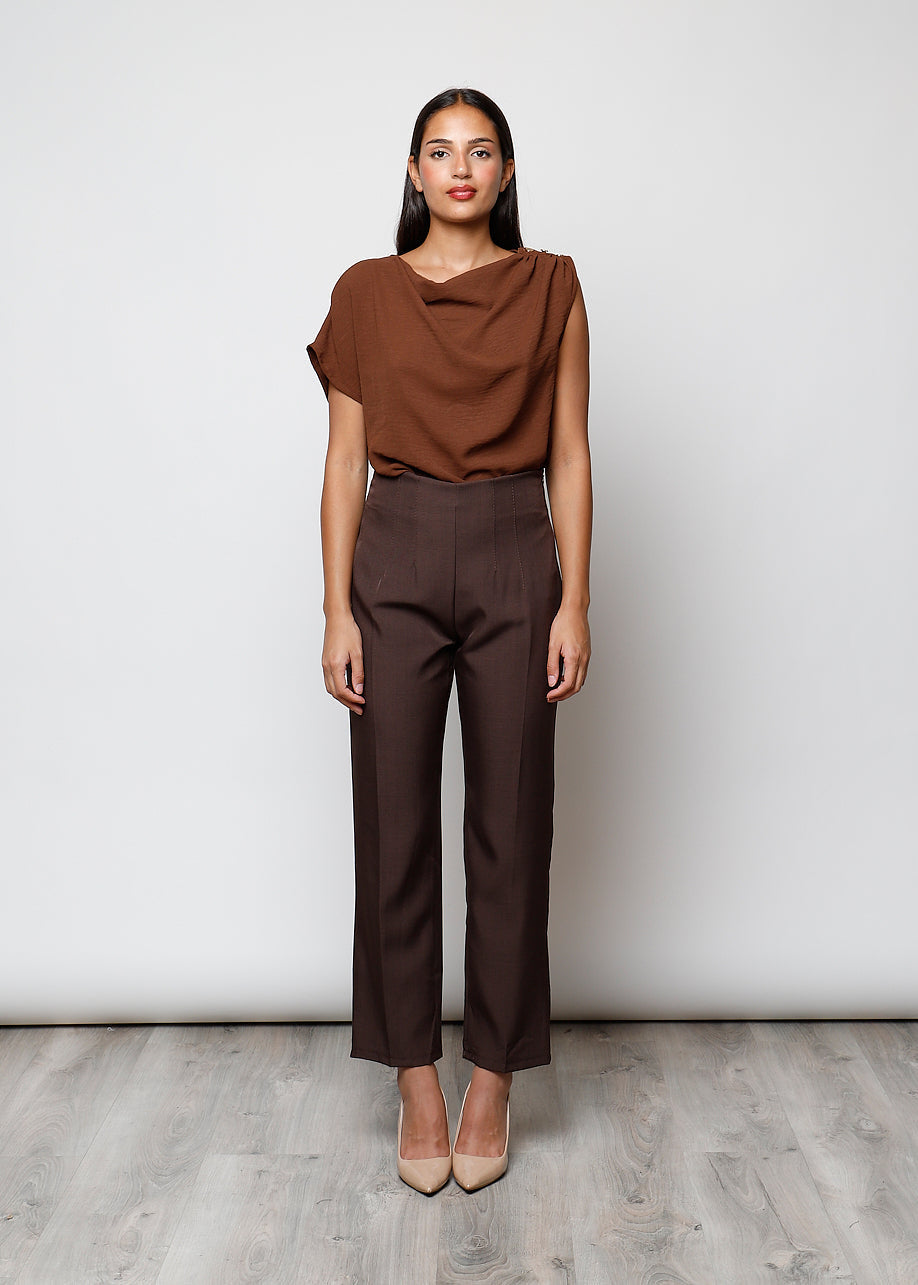 Marrone / S Pantaloni a vita alta - 009069