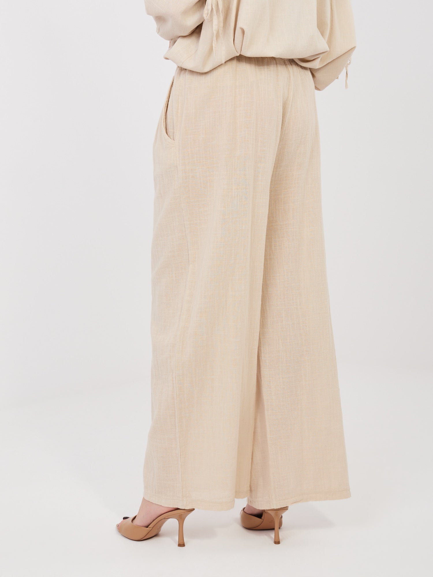 Pantaloni Wide Leg a Vita Alta in 100% Cotone (Stella)