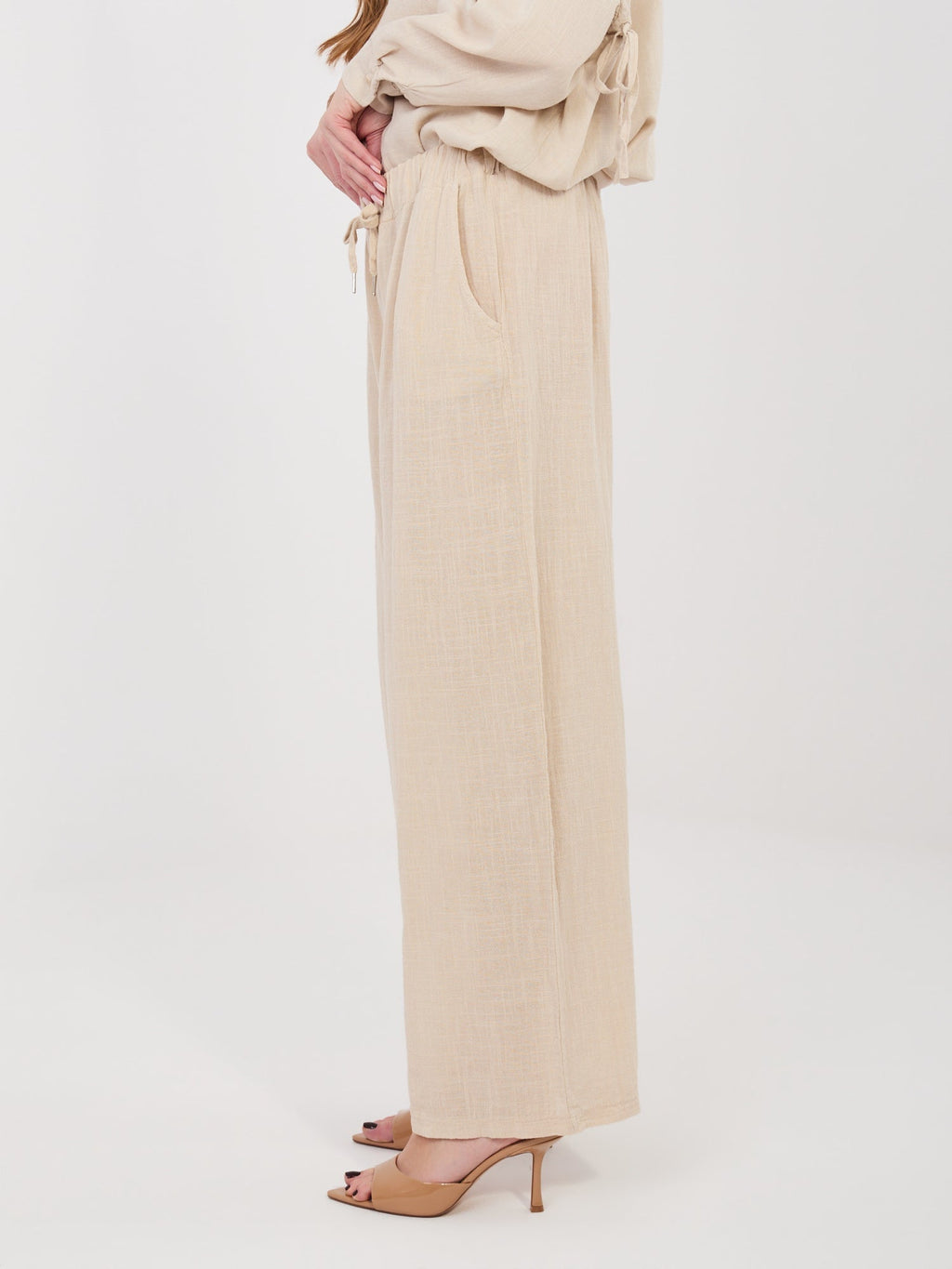 Pantaloni Wide Leg a Vita Alta in 100% Cotone (Stella)