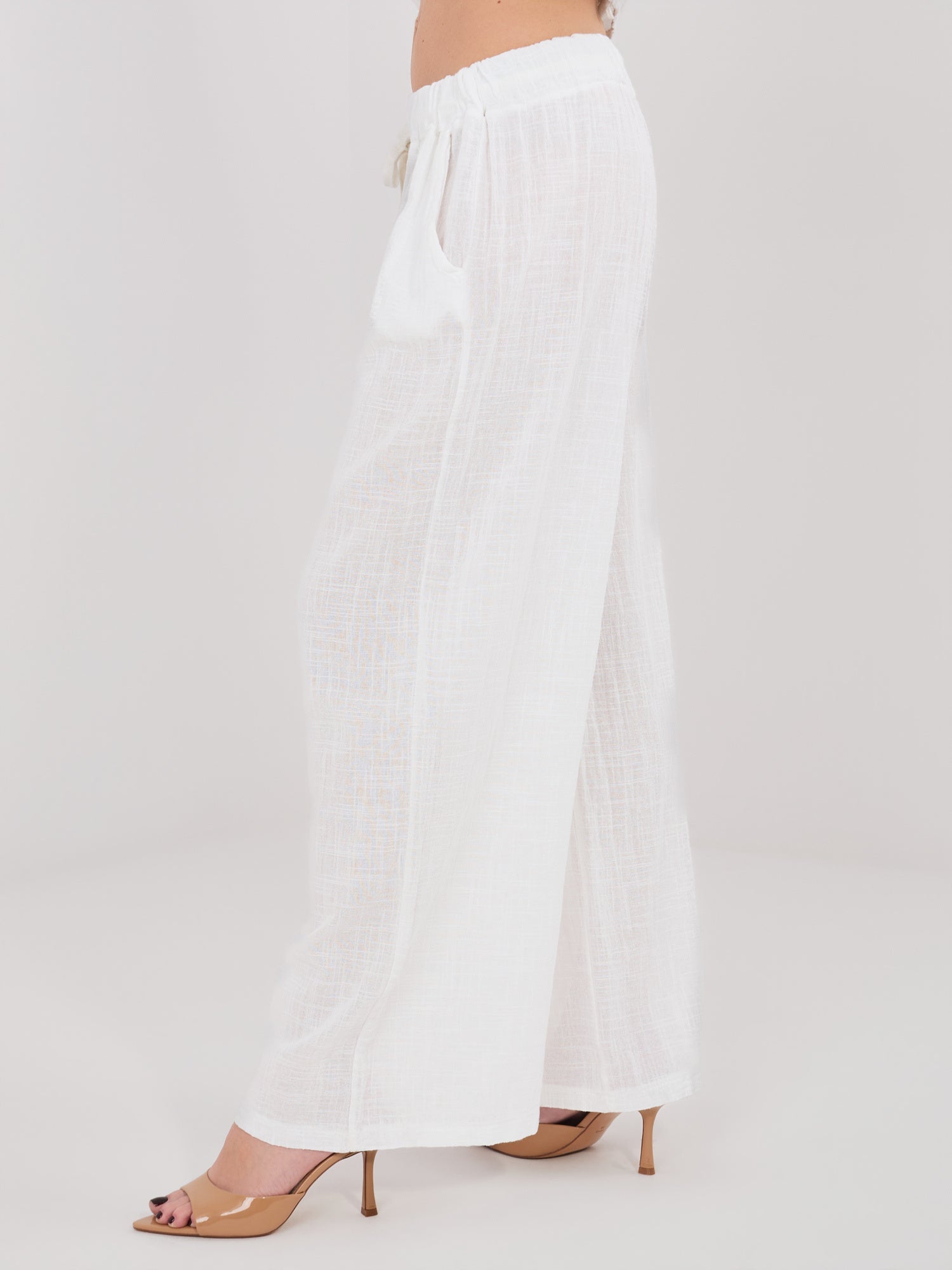 Pantaloni Wide Leg a Vita Alta in 100% Cotone (Stella)