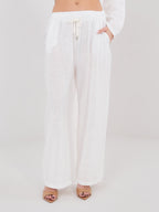 ecru / ONE SIZE Pantaloni Wide Leg a Vita Alta in 100%