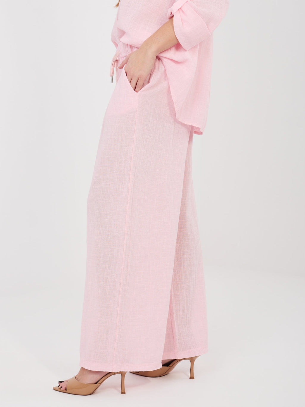 Pantaloni Wide Leg a Vita Alta in 100% Cotone (Stella)