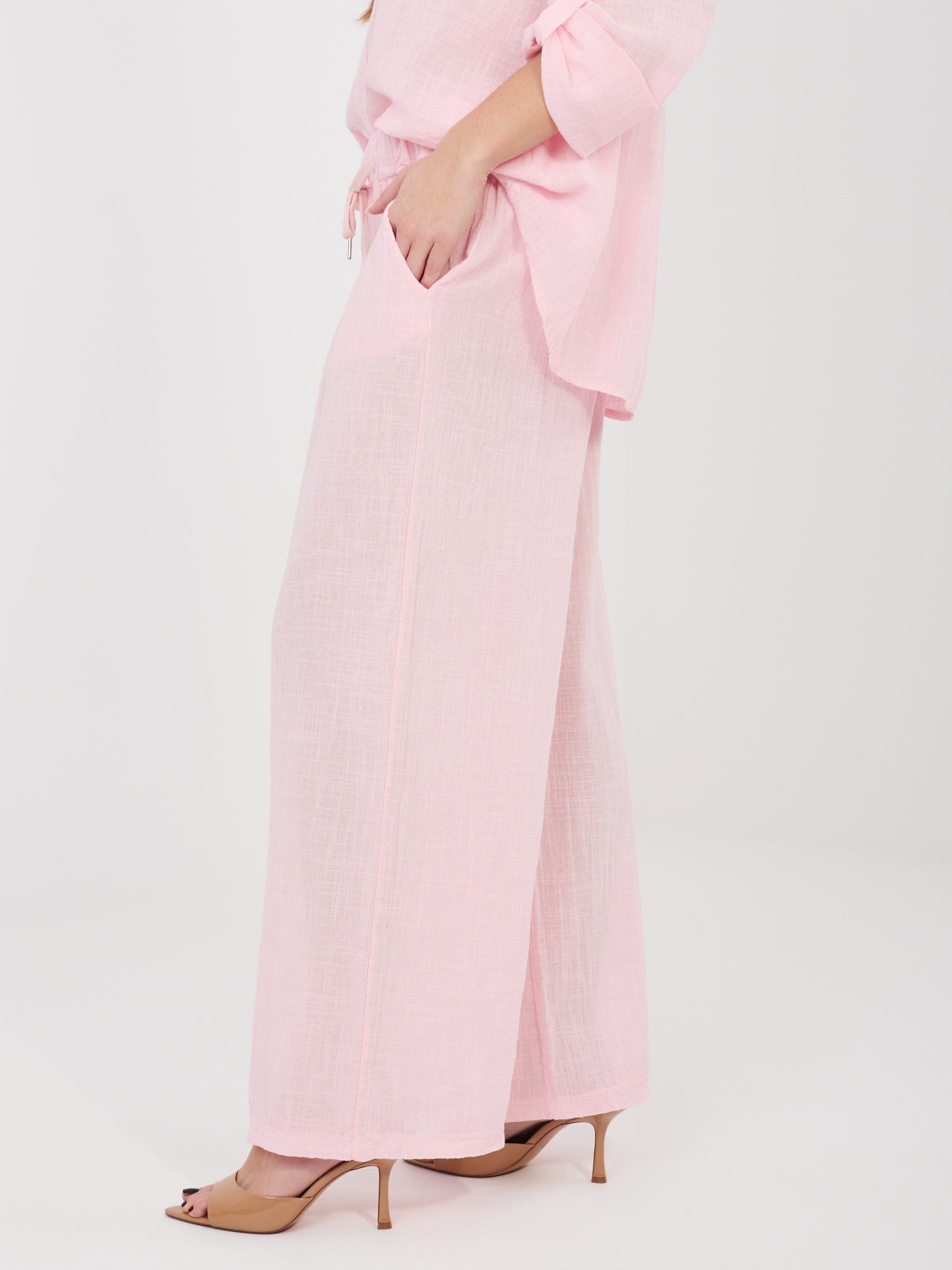 Pantaloni Wide Leg a Vita Alta in 100% Cotone (Stella)