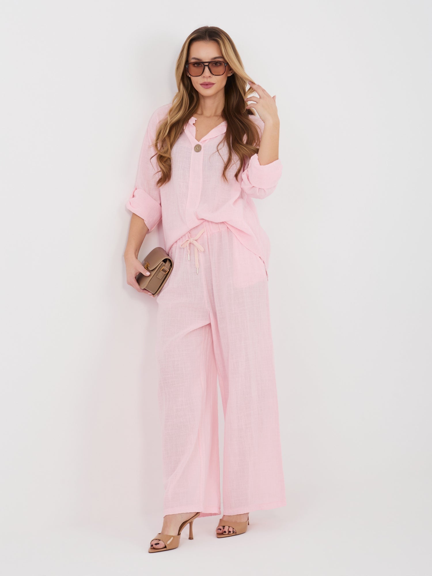 Pantaloni Wide Leg a Vita Alta in 100% Cotone (Stella)