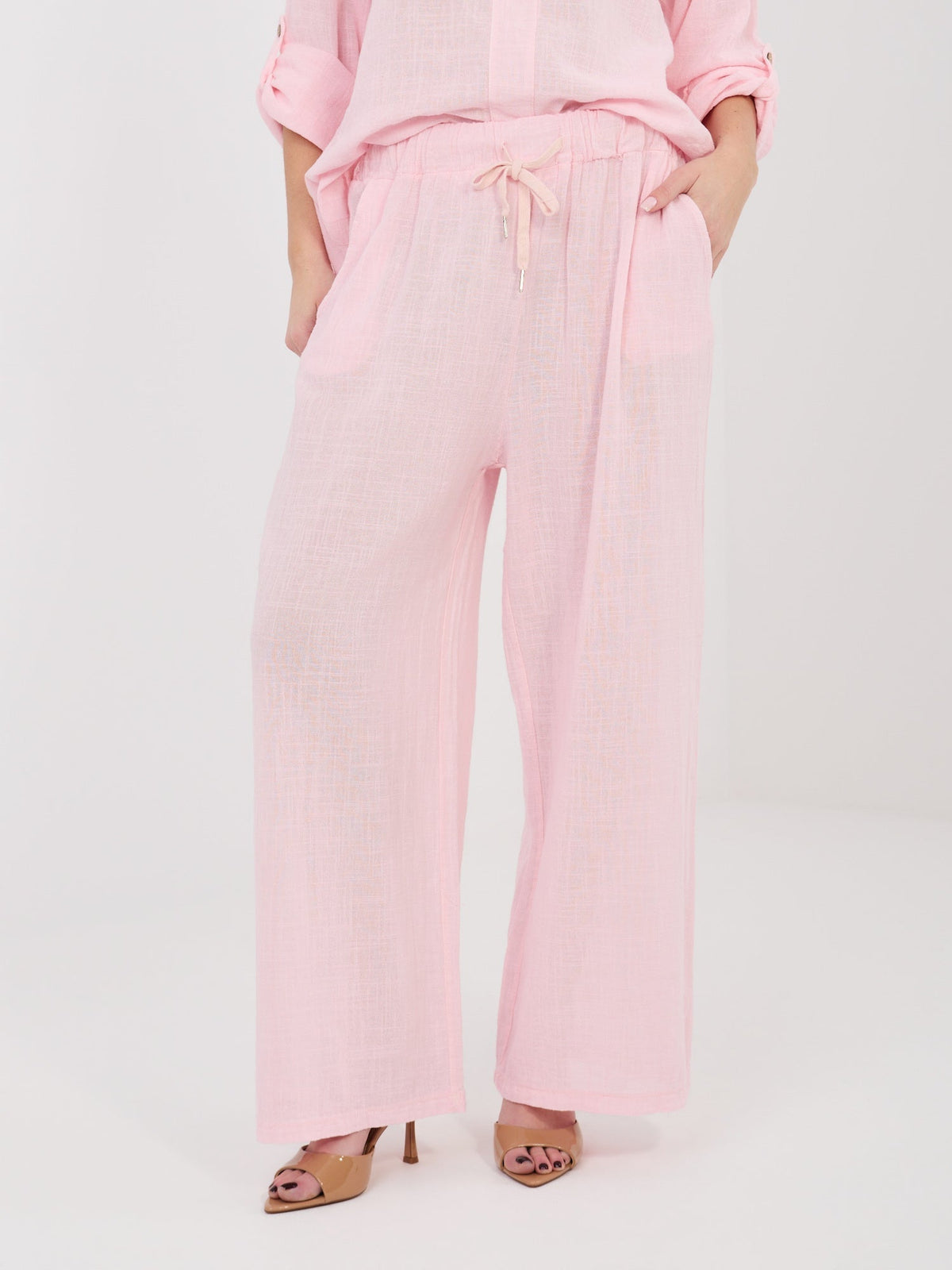 Rosa / ONE SIZE Pantaloni Wide Leg a Vita Alta in 100%