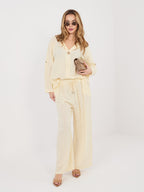 Pantaloni Wide Leg a Vita Alta in 100% Cotone (Stella)