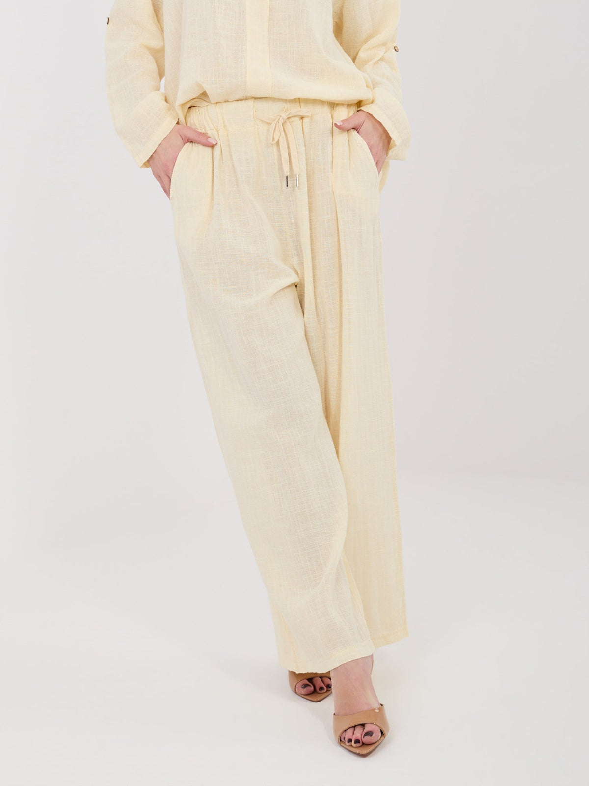 Giallo / ONE SIZE Pantaloni Wide Leg a Vita Alta in 100%