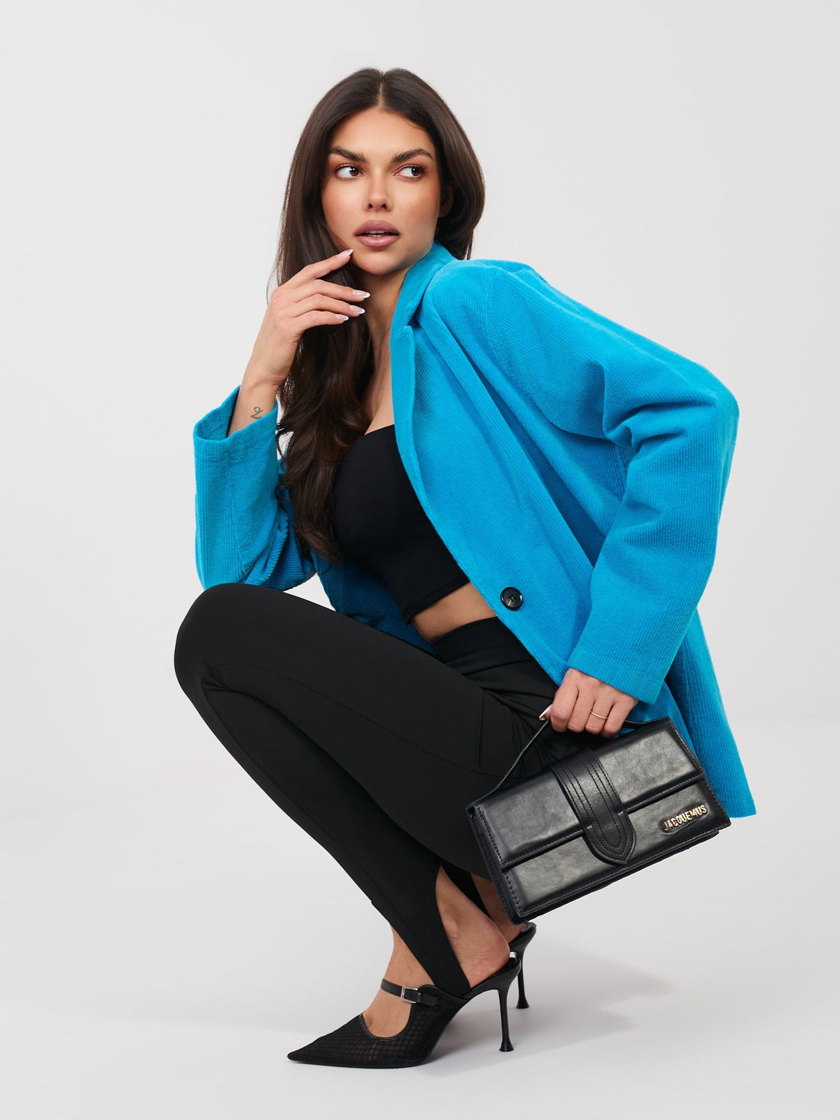 Blazer Casual in Velluto a Coste con Bottone Singolo