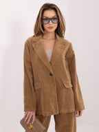 Blazer Casual in Velluto a Coste con Bottone Singolo