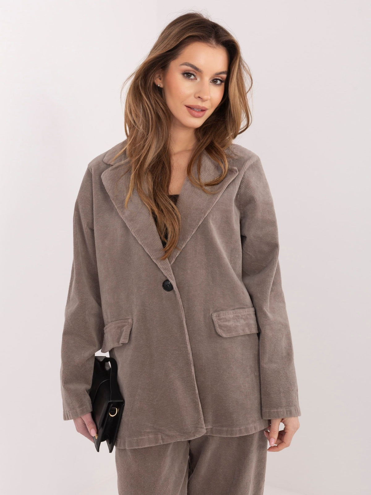 Blazer Casual in Velluto a Coste con Bottone Singolo